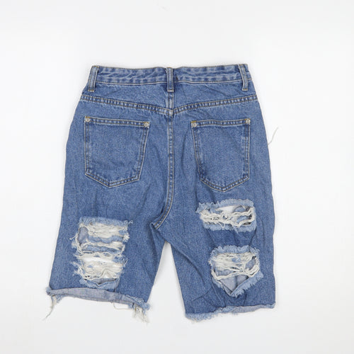 PrettyLittleThing Women’s Blue Distressed Bermuda Denim Shorts Size 8
