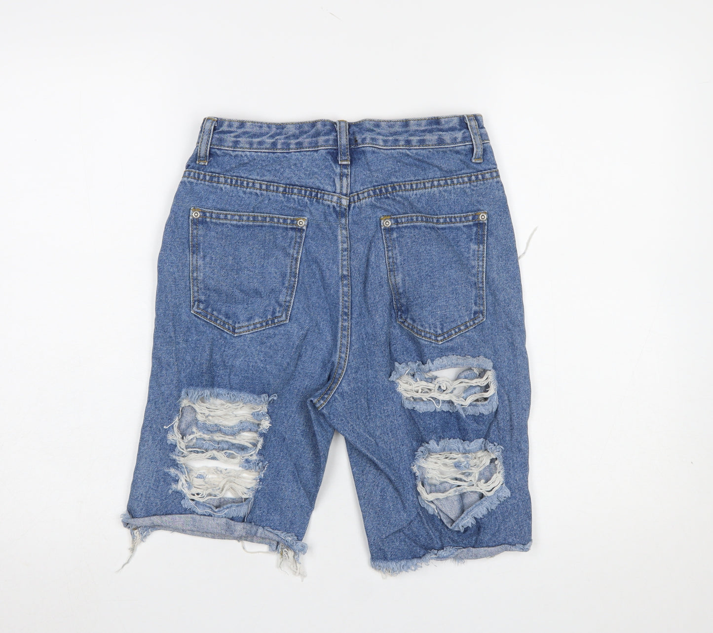 PrettyLittleThing Women’s Blue Distressed Bermuda Denim Shorts Size 8
