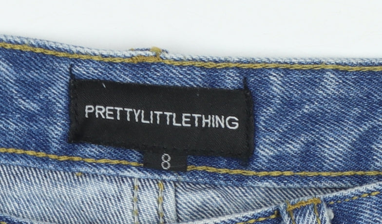 PrettyLittleThing Women’s Blue Distressed Bermuda Denim Shorts Size 8