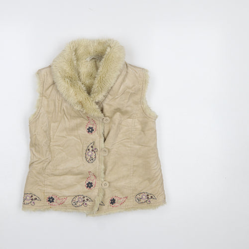 Debenhams Girls Beige Faux Suede Embroidered Faux Fur Waistcoat 7 Years