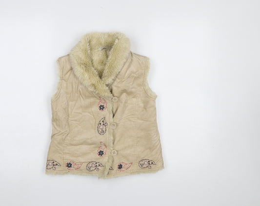 Debenhams Girls Beige Faux Suede Embroidered Faux Fur Waistcoat 7 Years