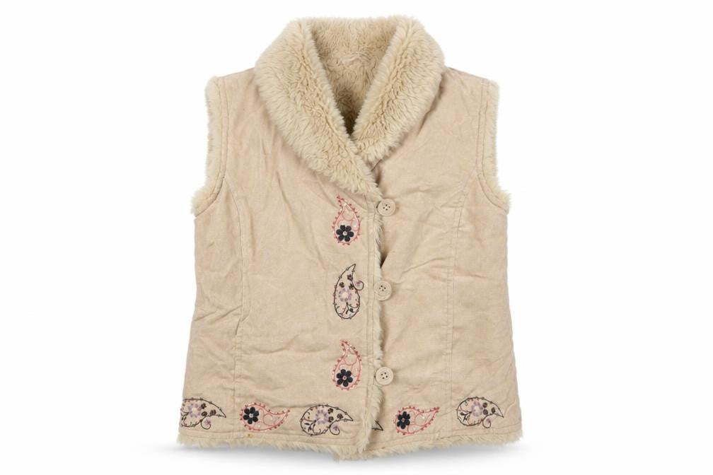 Debenhams Girls Beige Faux Suede Embroidered Faux Fur Waistcoat 7 Years