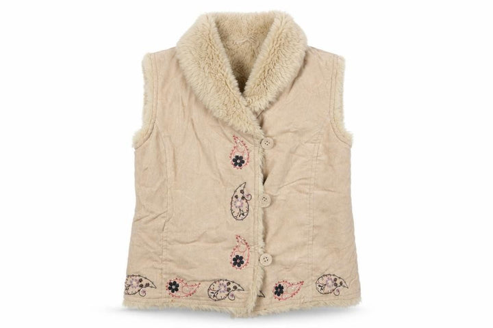 Debenhams Girls Beige Faux Suede Embroidered Faux Fur Waistcoat 7 Years