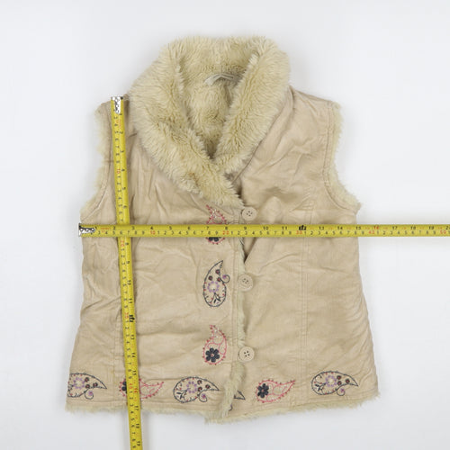 Debenhams Girls Beige Faux Suede Embroidered Faux Fur Waistcoat 7 Years