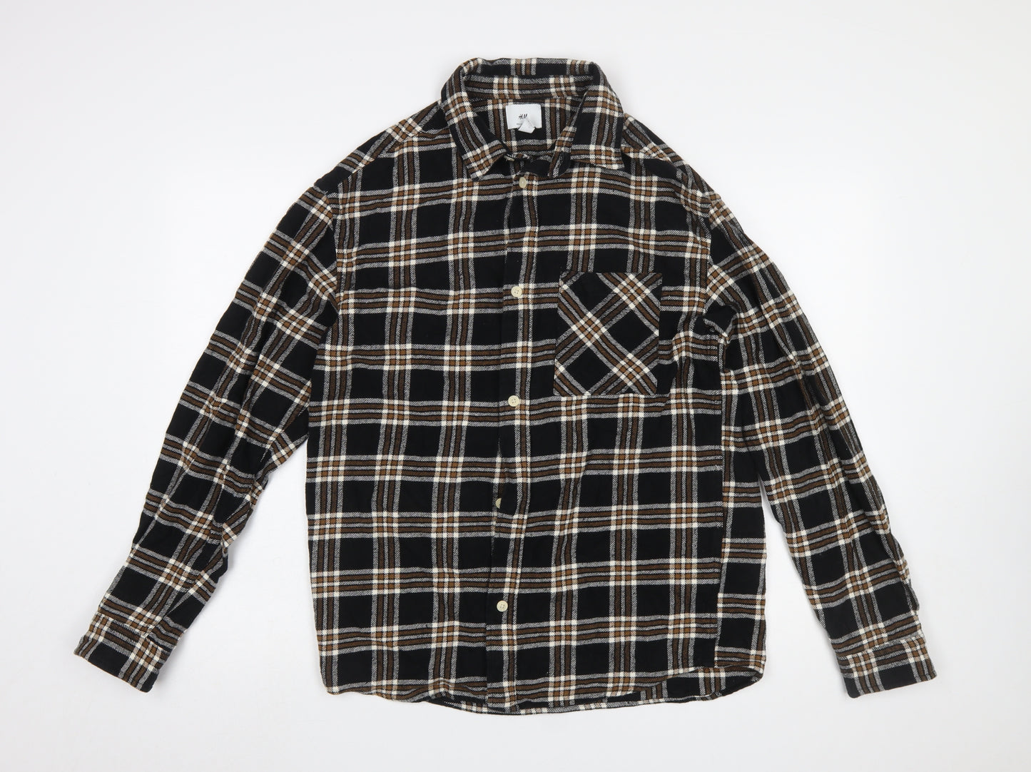H&M Men’s Black Checked Flannel Relaxed Fit Shirt Size S