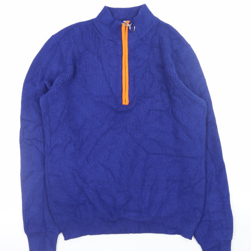 Kelly & Grace Men’s Blue 1/4 Zip High Neck Knit Jumper Size M