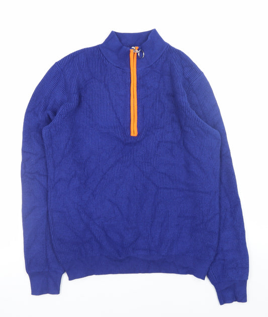Kelly & Grace Men’s Blue 1/4 Zip High Neck Knit Jumper Size M