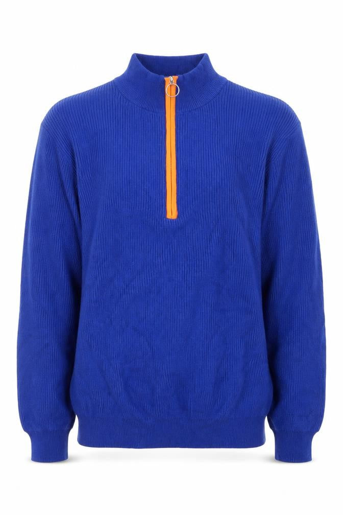 Kelly & Grace Men’s Blue 1/4 Zip High Neck Knit Jumper Size M
