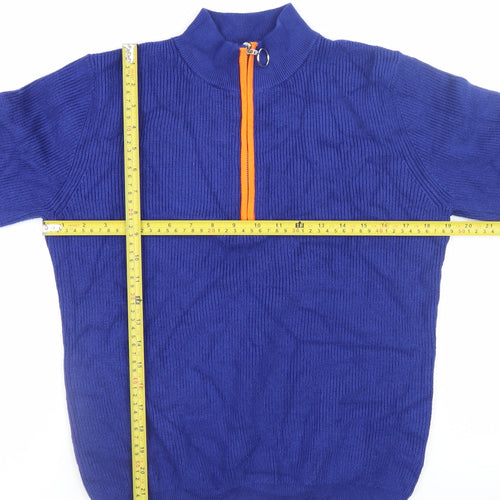 Kelly & Grace Men’s Blue 1/4 Zip High Neck Knit Jumper Size M