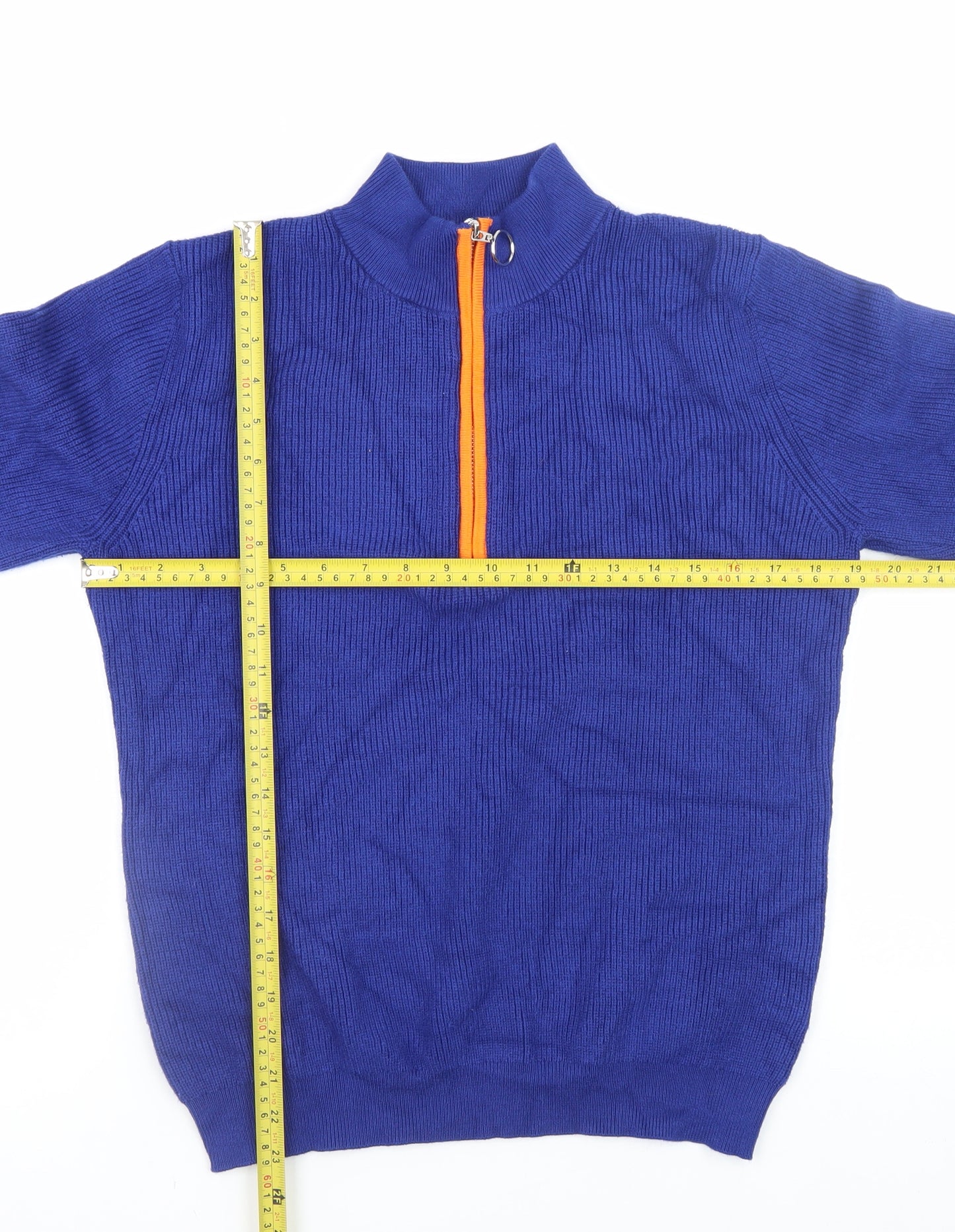 Kelly & Grace Men’s Blue 1/4 Zip High Neck Knit Jumper Size M
