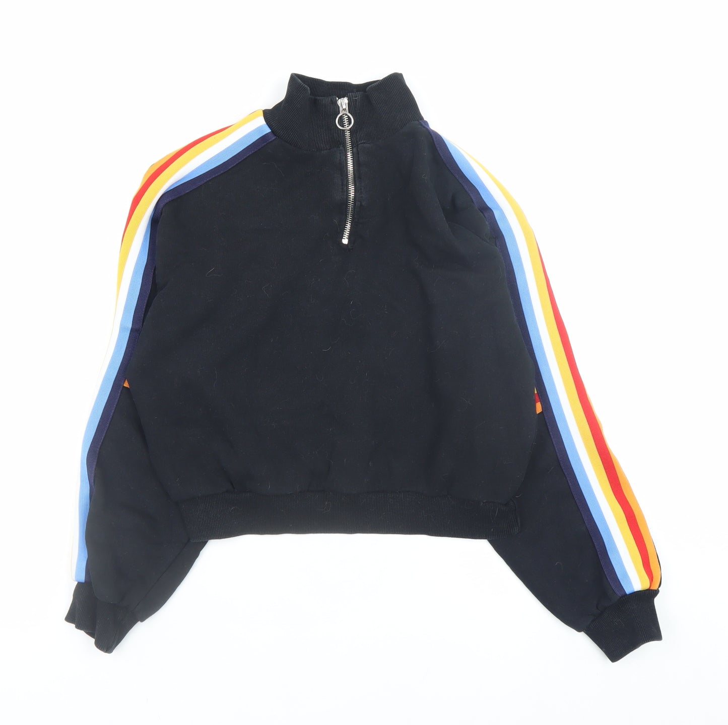 Bershka Women Black 1/2 Zip Pullover Sweatshirt XS Rainbow Trim