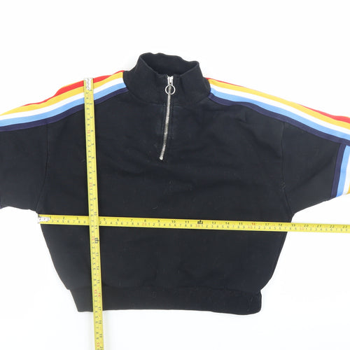 Bershka Women Black 1/2 Zip Pullover Sweatshirt XS Rainbow Trim