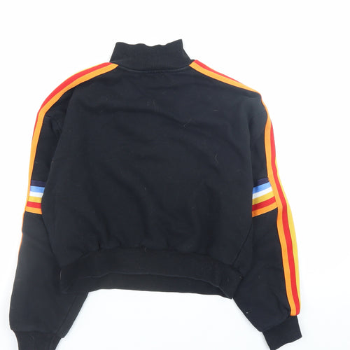 Bershka Women Black 1/2 Zip Pullover Sweatshirt XS Rainbow Trim