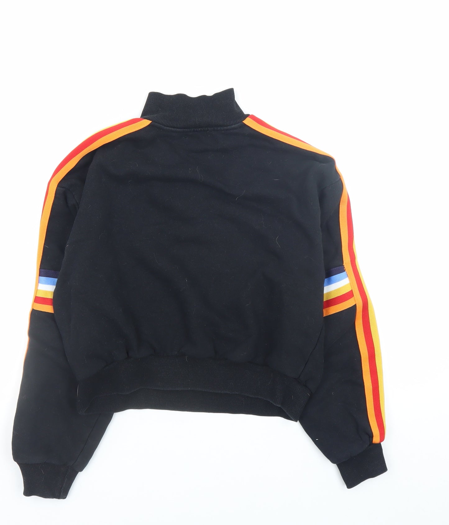 Bershka Women Black 1/2 Zip Pullover Sweatshirt XS Rainbow Trim