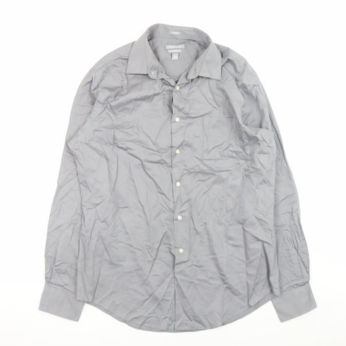 Van Heusen Men's Grey Fitted No Iron Long Sleeve Dress Shirt Size 16
