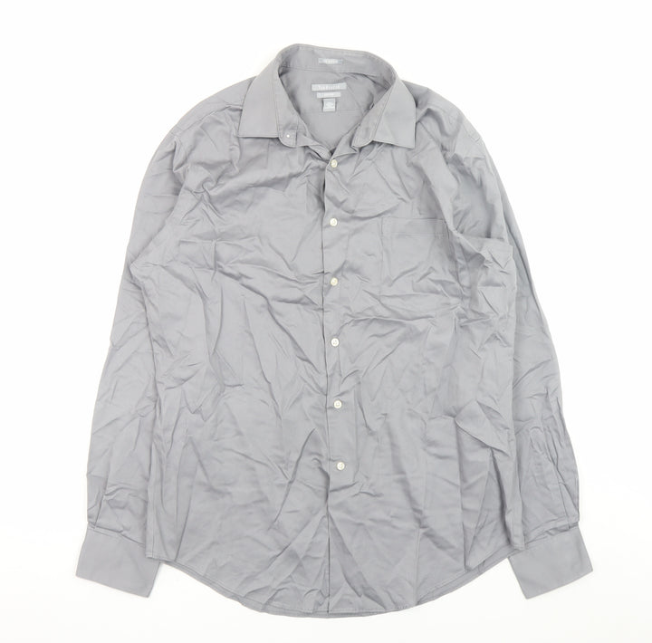 Van Heusen Men's Grey Fitted No Iron Long Sleeve Dress Shirt Size 16