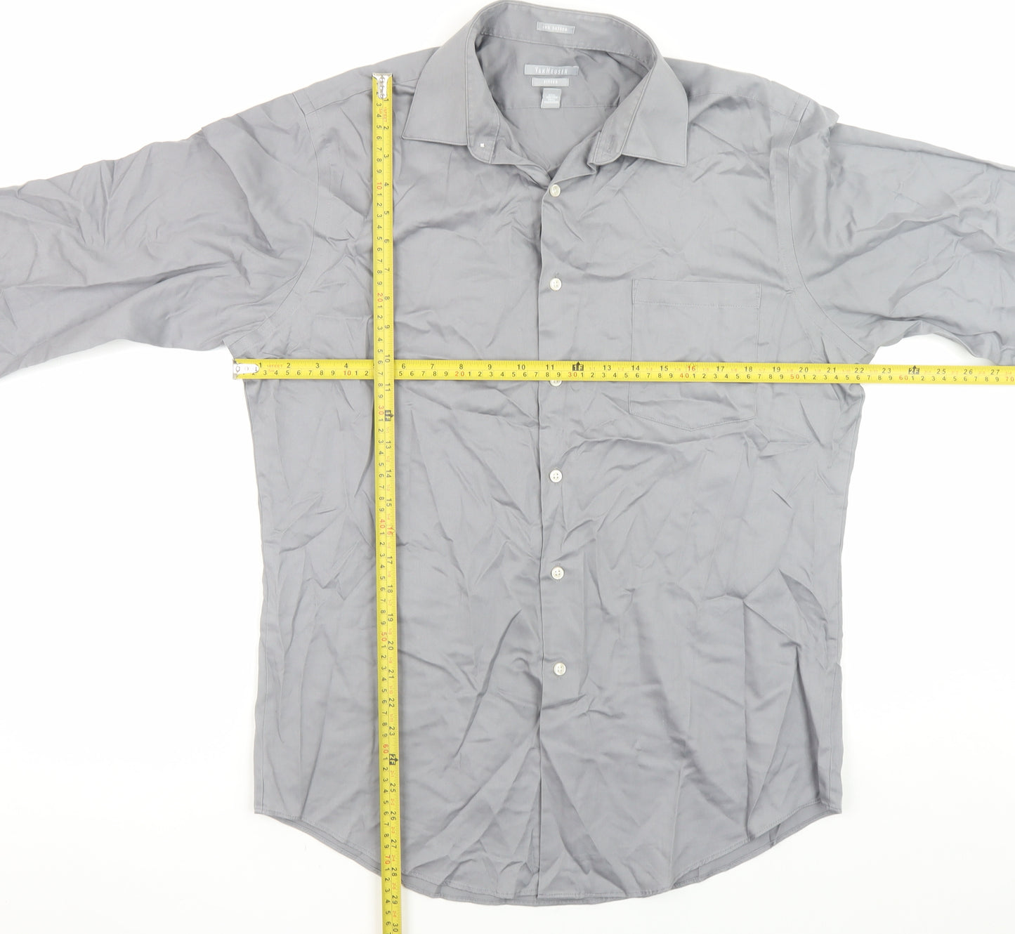 Van Heusen Men's Grey Fitted No Iron Long Sleeve Dress Shirt Size 16