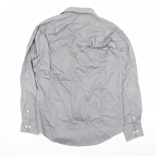 Van Heusen Men's Grey Fitted No Iron Long Sleeve Dress Shirt Size 16