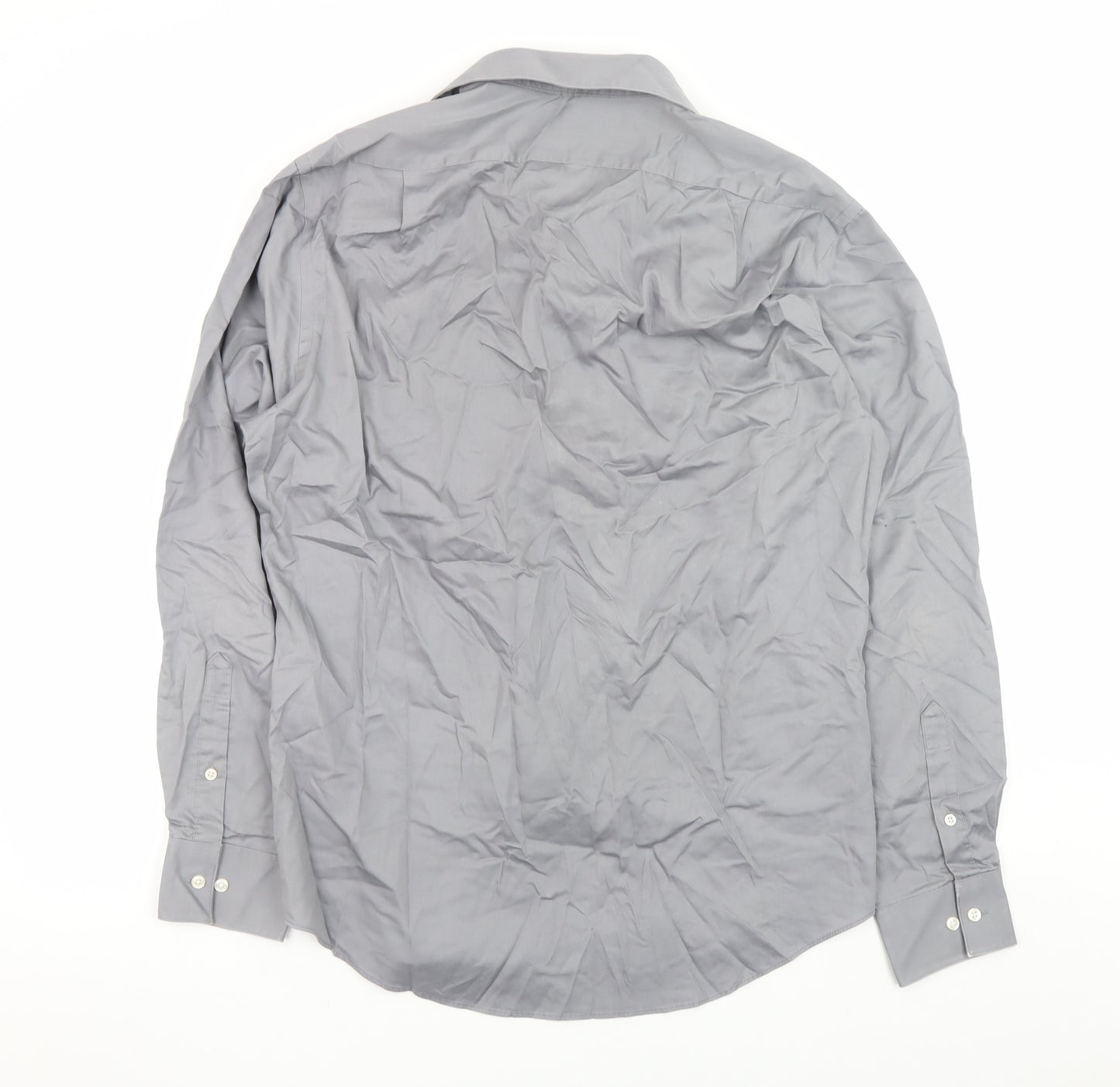 Van Heusen Men's Grey Fitted No Iron Long Sleeve Dress Shirt Size 16