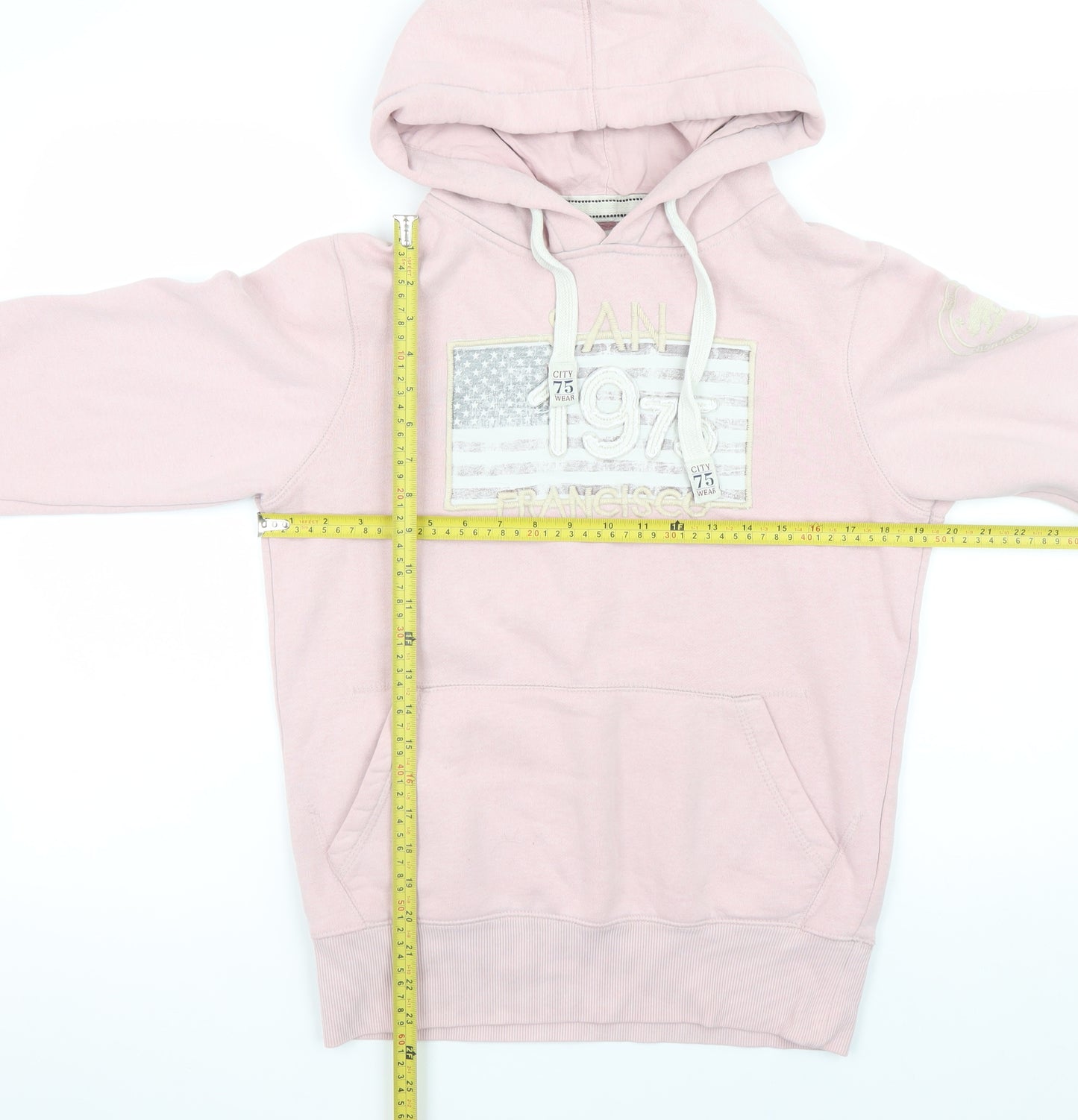 California Citywear Women's Pink Pullover Hoodie Size S with Logo Design