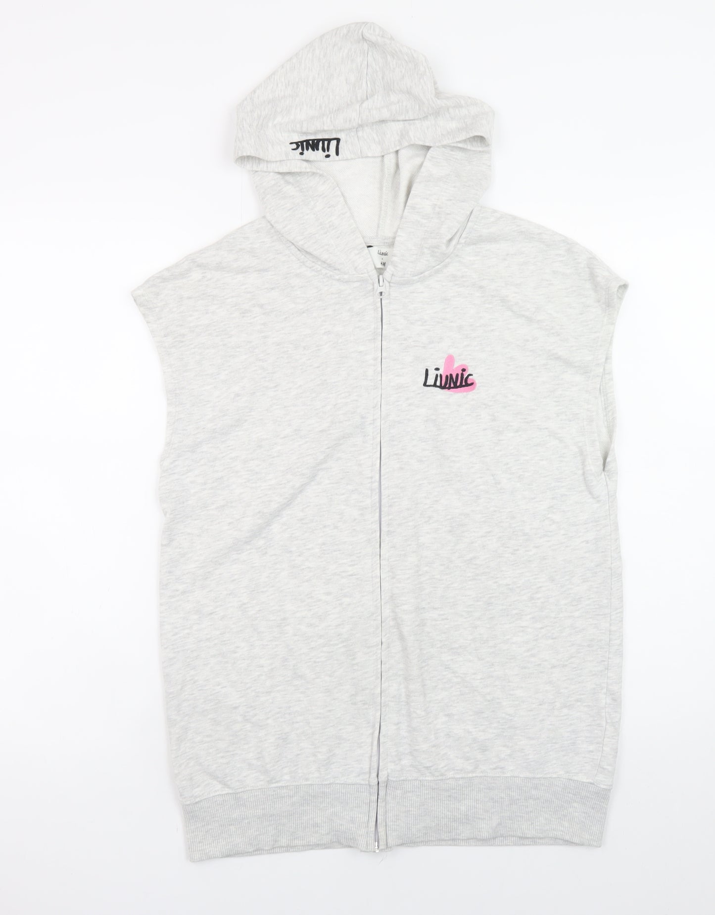 H&M Girls Grey Graphic Sleeveless Full Zip Hoodie 16 Years