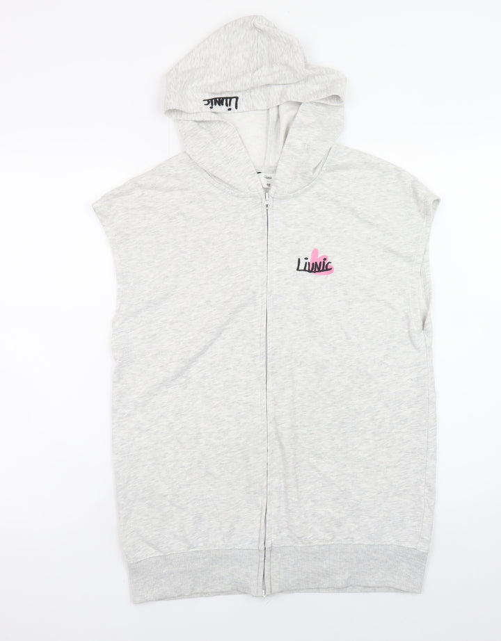 H&M Girls Grey Graphic Sleeveless Full Zip Hoodie 16 Years