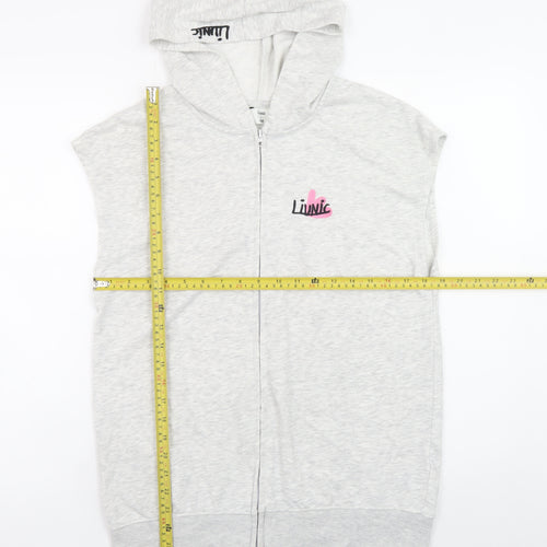 H&M Girls Grey Graphic Sleeveless Full Zip Hoodie 16 Years