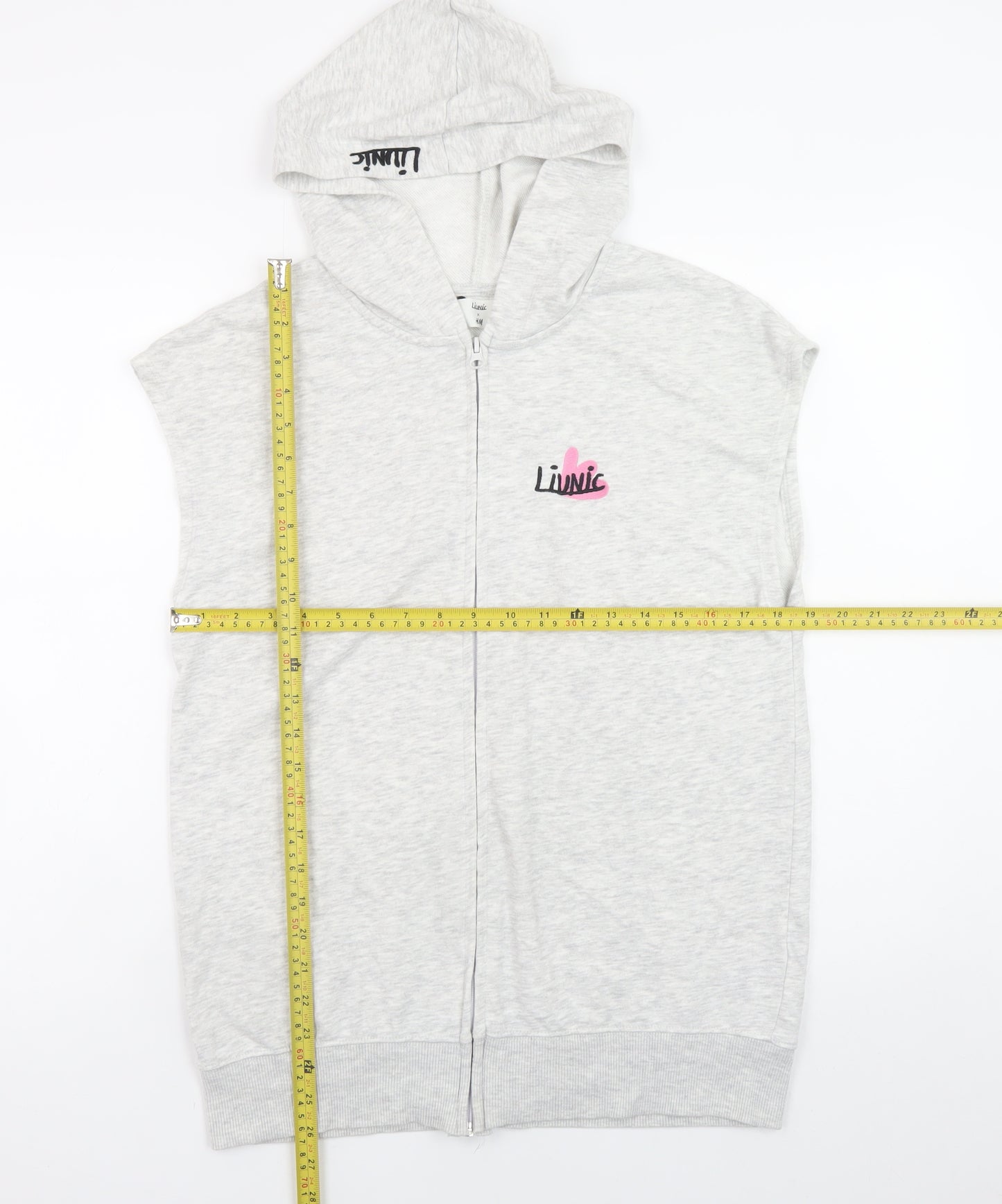 H&M Girls Grey Graphic Sleeveless Full Zip Hoodie 16 Years