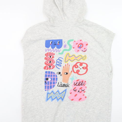 H&M Girls Grey Graphic Sleeveless Full Zip Hoodie 16 Years