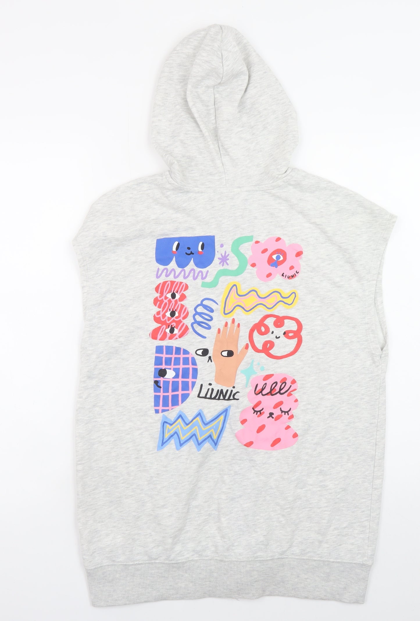 H&M Girls Grey Graphic Sleeveless Full Zip Hoodie 16 Years