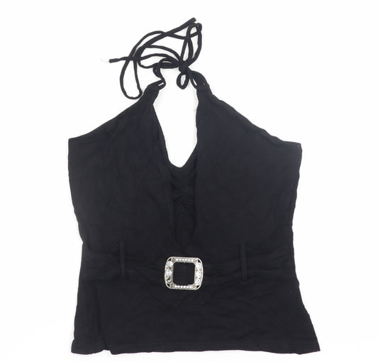 Krisp Women's Black Halter Camisole Top Size 10 with Buckle Detail