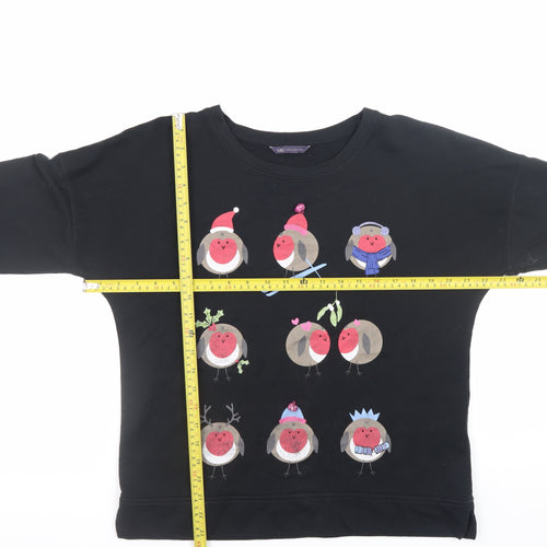 Marks and Spencer Women's Black Size 12 Pullover Sweatshirt with Christmas Robin Print