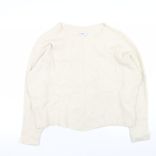 Zara Women Beige Knit Crew Neck Pullover Jumper Size S