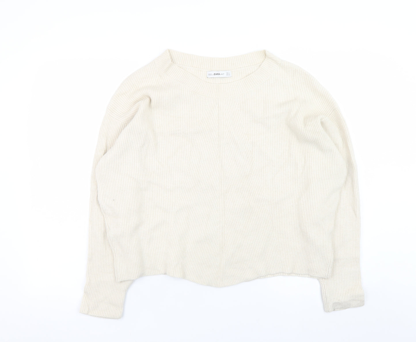 Zara Women Beige Knit Crew Neck Pullover Jumper Size S