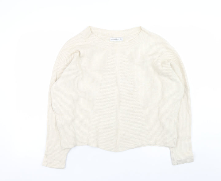 Zara Women Beige Knit Crew Neck Pullover Jumper Size S
