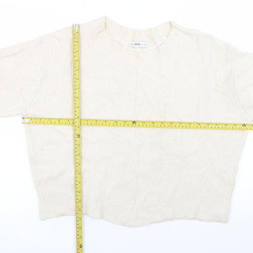 Zara Women Beige Knit Crew Neck Pullover Jumper Size S