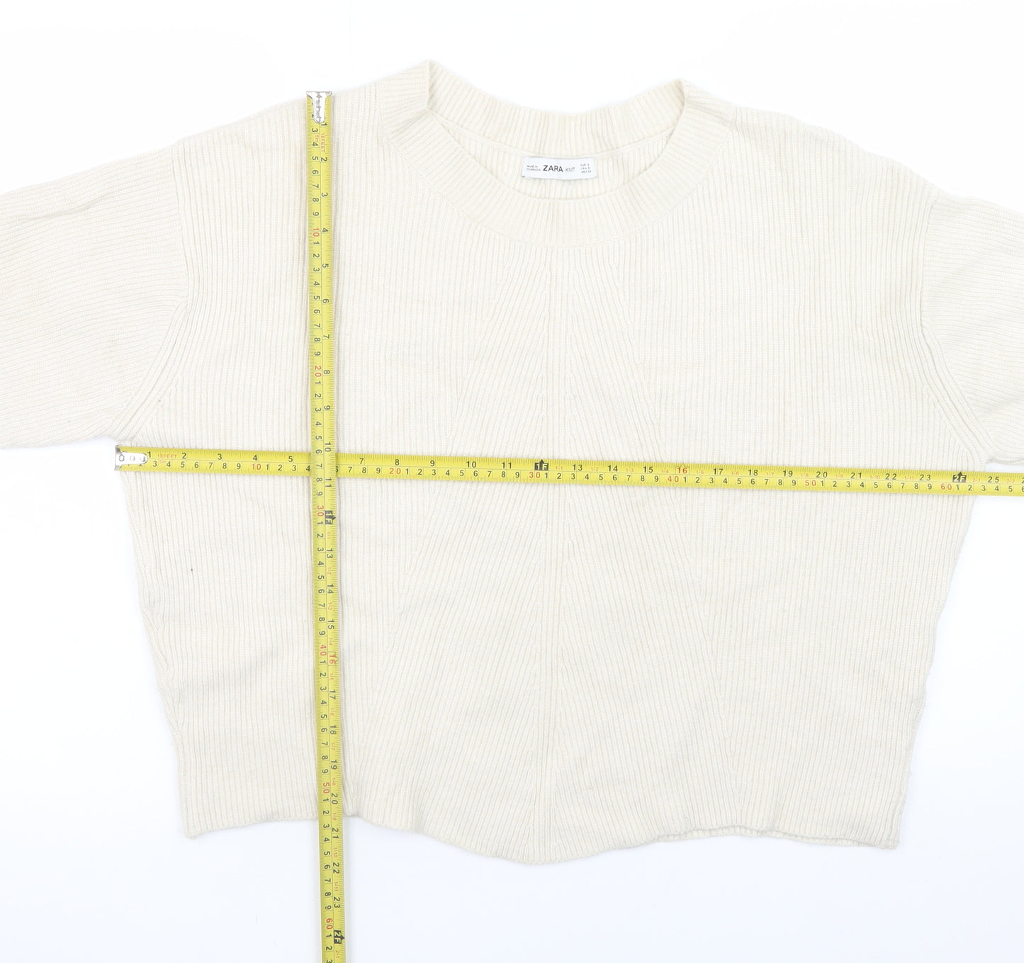 Zara Women Beige Knit Crew Neck Pullover Jumper Size S