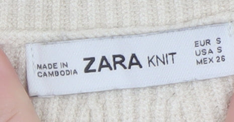 Zara Women Beige Knit Crew Neck Pullover Jumper Size S