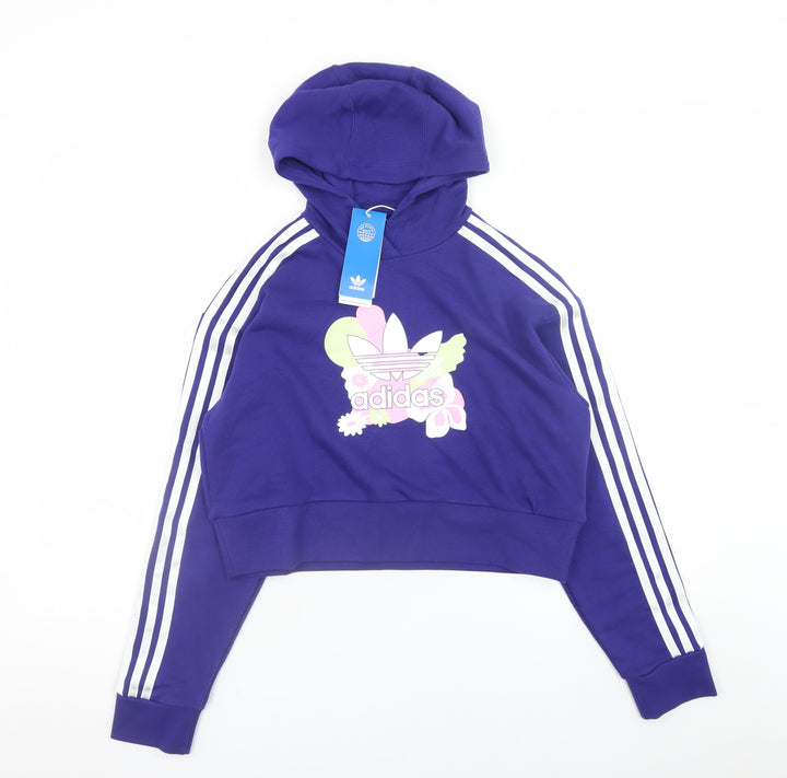 Adidas Girls Purple Hooded Pullover Hoodie 12-13 Years Floral Logo Jumper