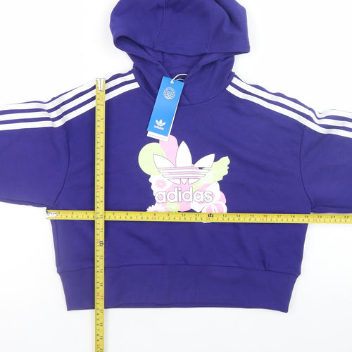Adidas Girls Purple Hooded Pullover Hoodie 12-13 Years Floral Logo Jumper
