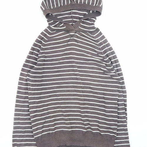 Topman Men’s Brown Striped Cotton Hooded Pullover Jumper Size S