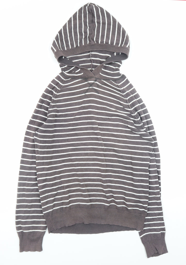 Topman Men’s Brown Striped Cotton Hooded Pullover Jumper Size S