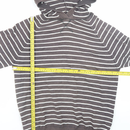 Topman Men’s Brown Striped Cotton Hooded Pullover Jumper Size S
