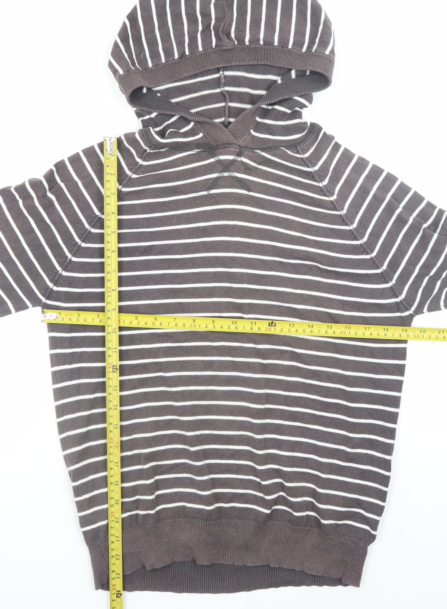 Topman Men’s Brown Striped Cotton Hooded Pullover Jumper Size S