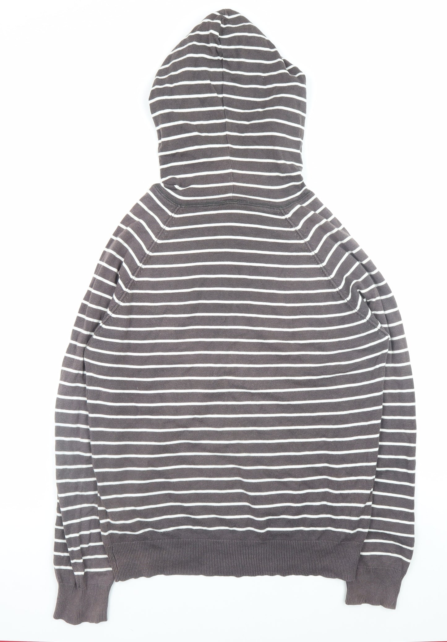 Topman Men’s Brown Striped Cotton Hooded Pullover Jumper Size S