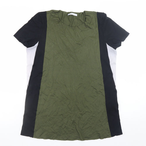 Zara Trafaluc Unisex Green Black Colourblock Crew Neck T-Shirt S