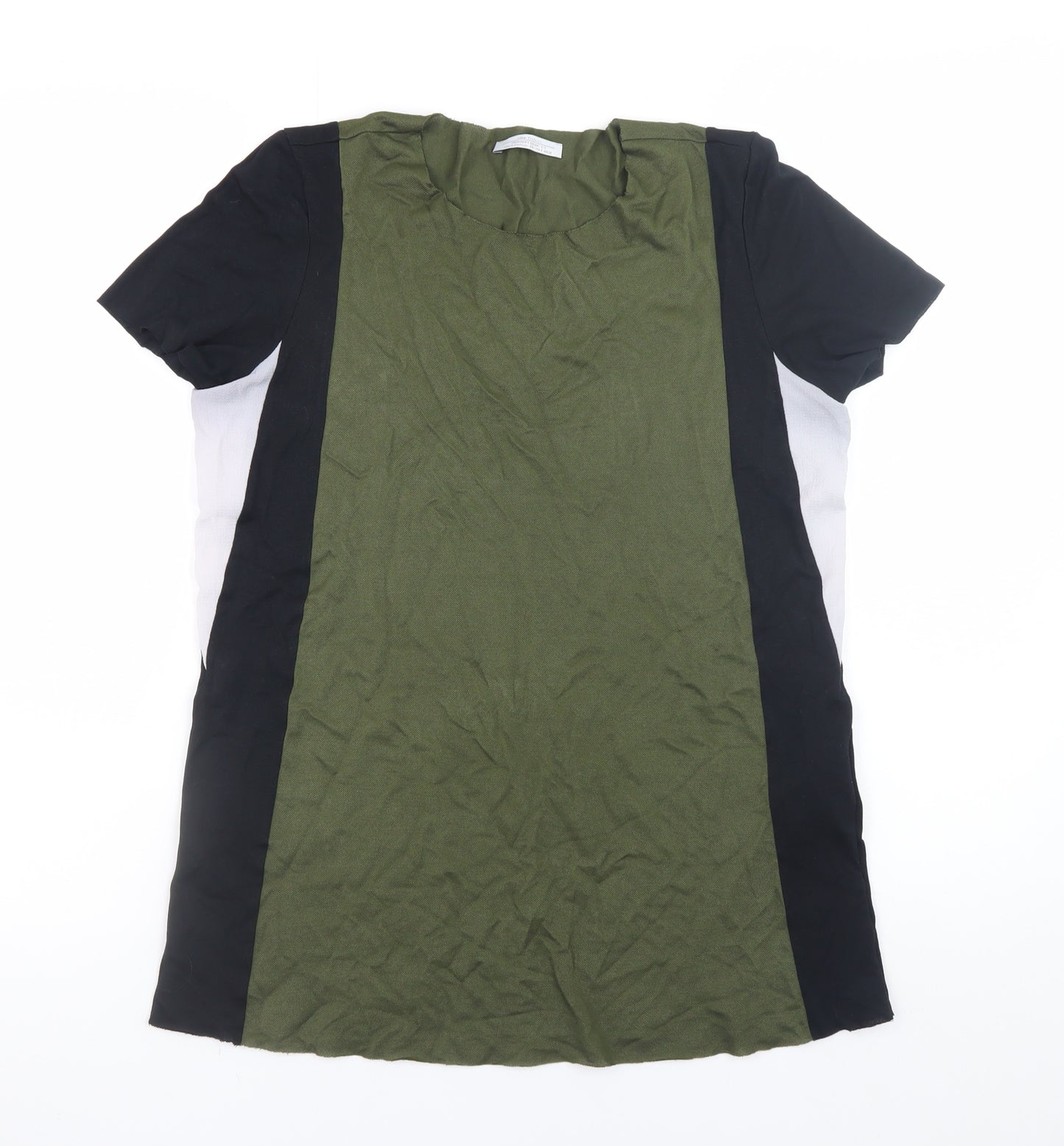 Zara Trafaluc Unisex Green Black Colourblock Crew Neck T-Shirt S