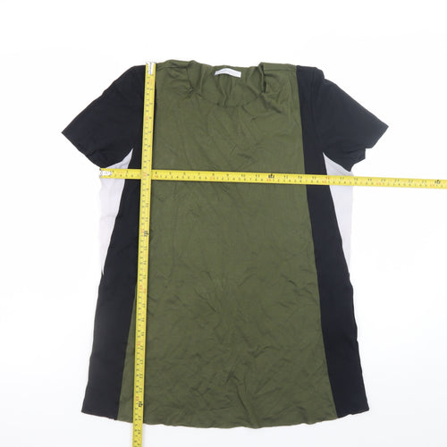 Zara Trafaluc Unisex Green Black Colourblock Crew Neck T-Shirt S