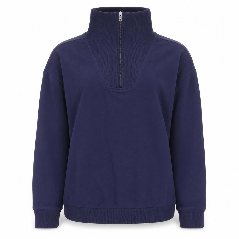 Front view of M&Co Women’s Navy 1/2 Zip High Neck Pullover Sweatshirt UK16