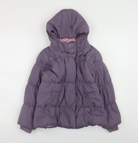Next Girls Purple Hooded Puffer Jacket Coat 9-10 Years Lined Winter Outerwear